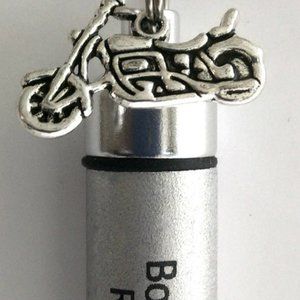 Motorcycle "Born To Ride" Cremation Urn Necklace